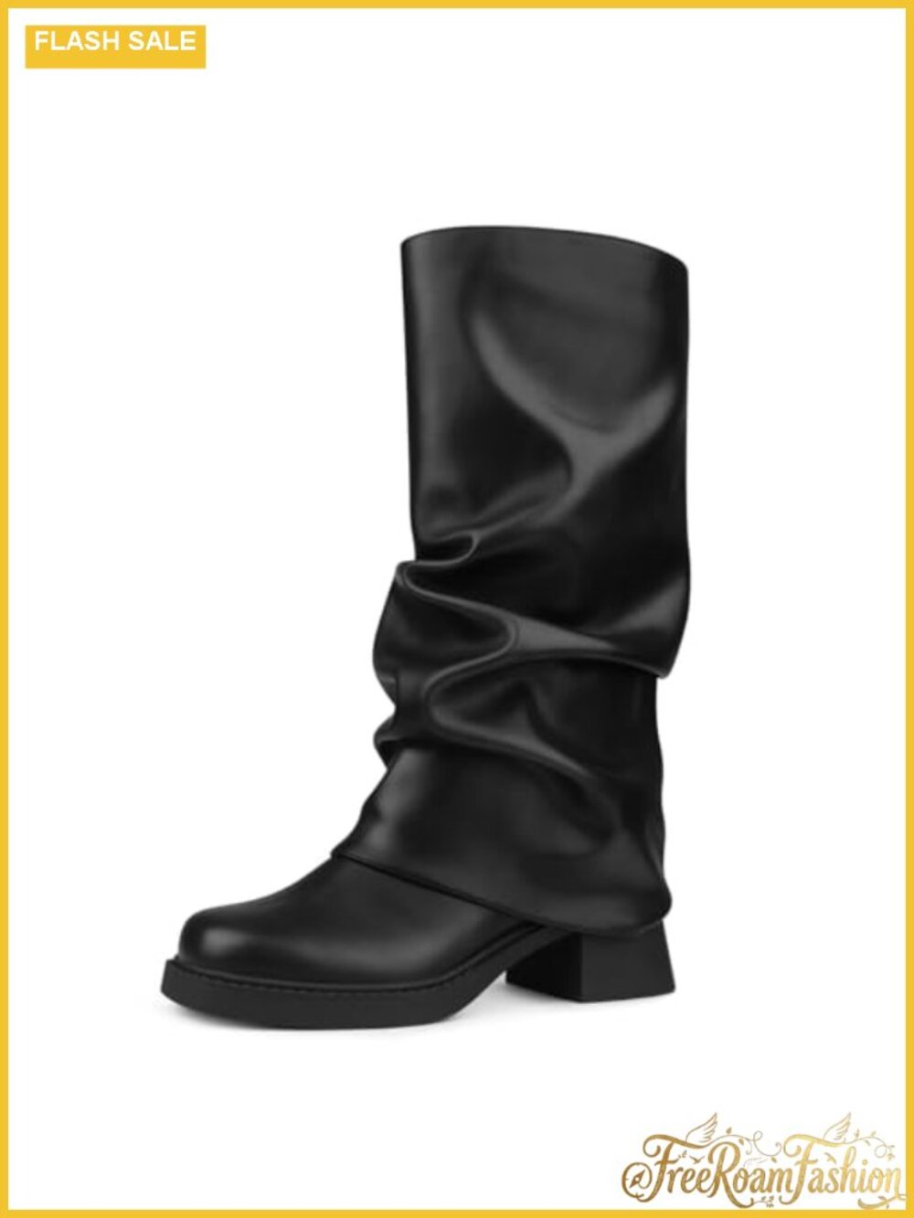 Women's Slouchy Fold Over Mid-Calf Boots Square Toe Low Block Heel